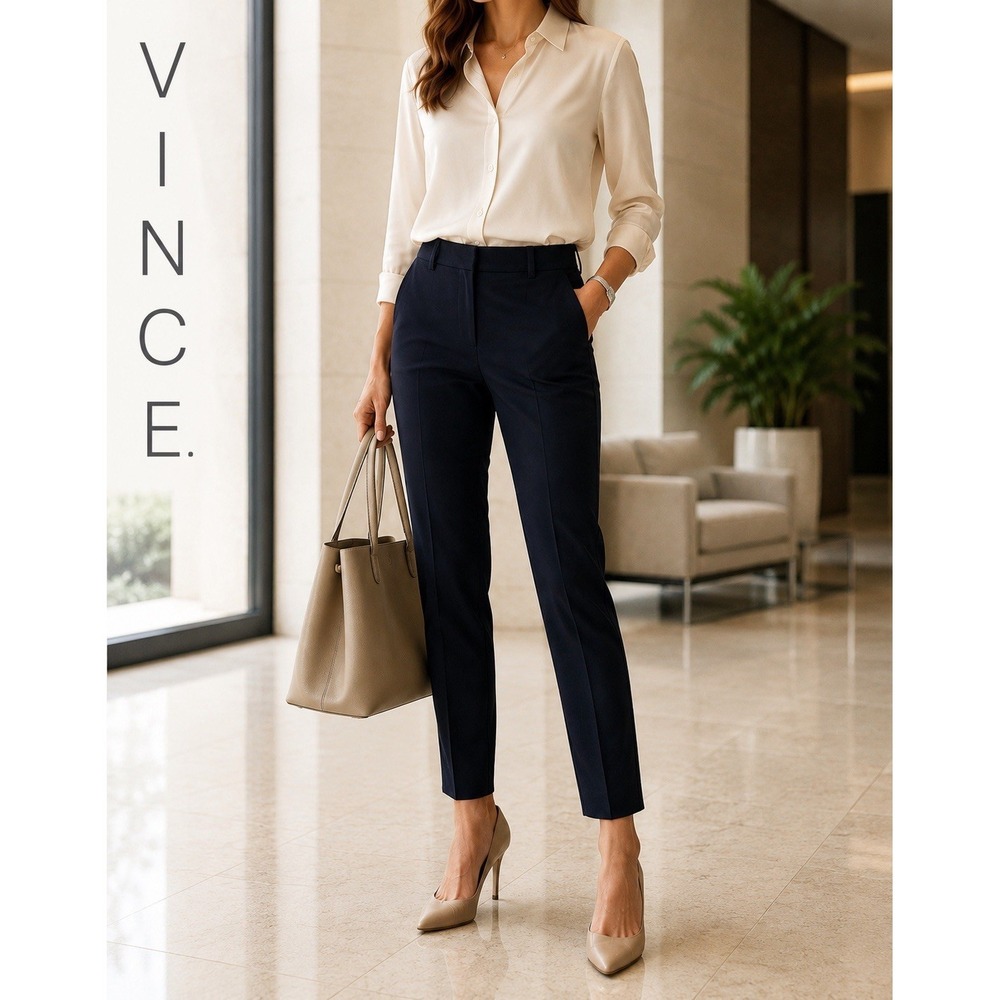 Vince Dress Pants Womens Size 4 Navy Wool‎ Blend Tapered Pockets Career Workwear